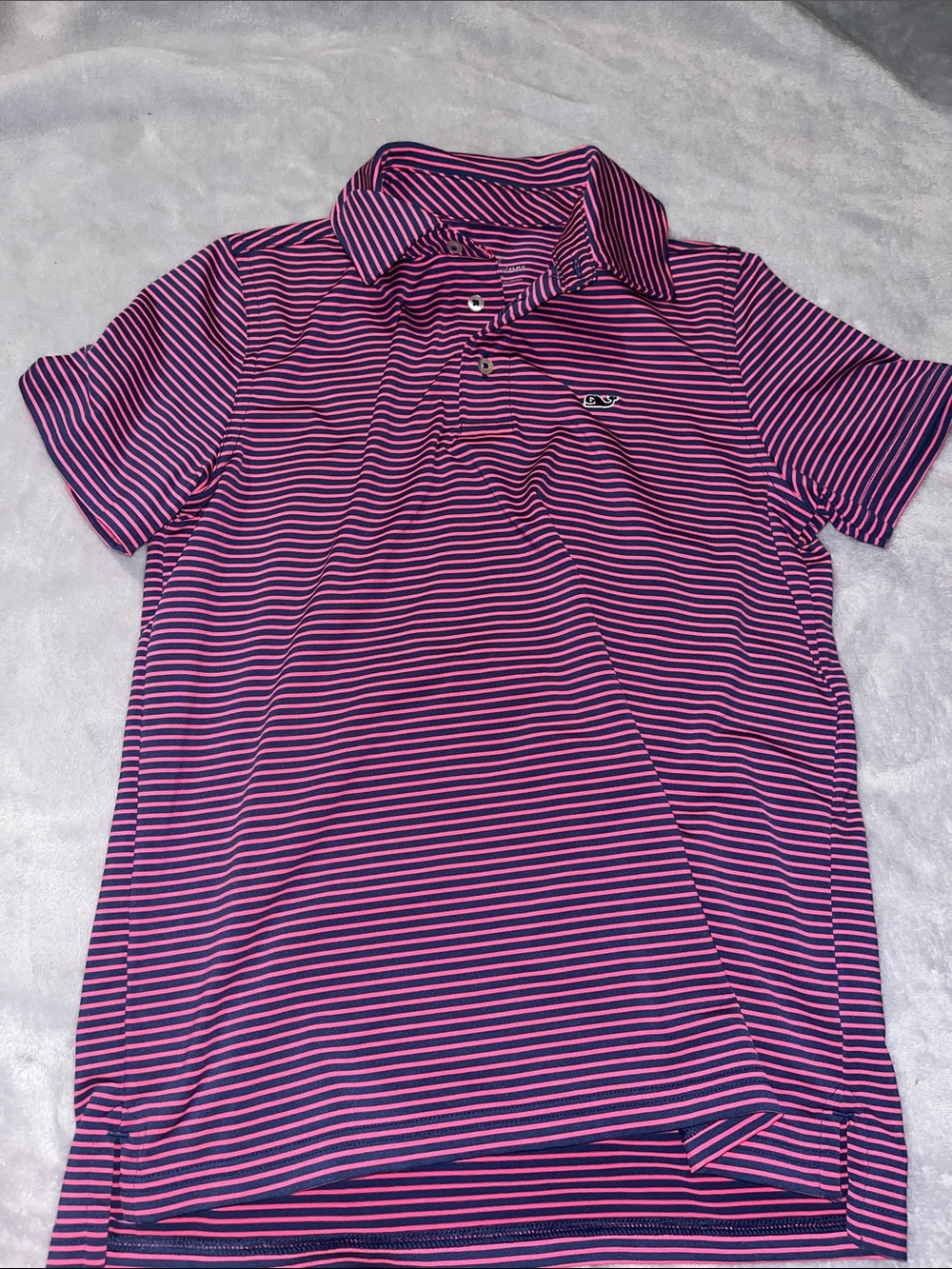 Vineyard Vines Pink and Navy Striped Polo - Kids Short Sleeve Tee